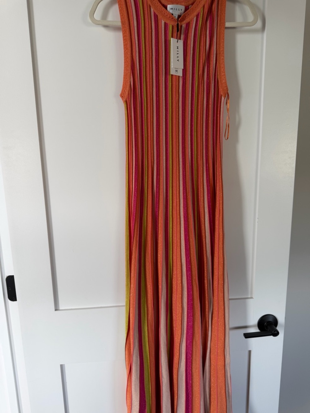 Milly Orange Multi-Stripe Sleeveless Knit Maxi Dress